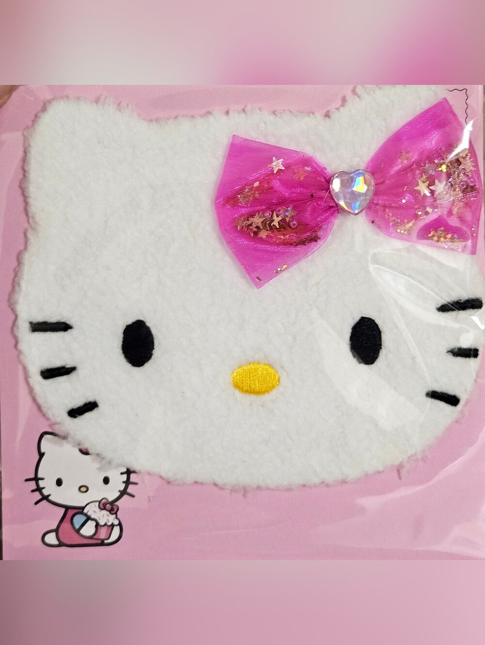 PAPYRUS HELLO KITTY SANRIO FUZZY FABRIC BOW GEMMED BIRTHDAY CARD